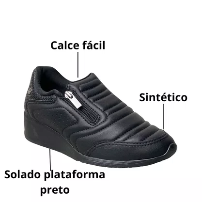 Tênis Kolosh Feminino Preto Calce Fácil 