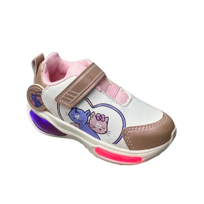 Tênis Mini Pé Infantil Gatinhos Feminino Branco Luzes Led 