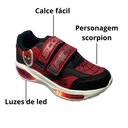 Tênis Mini Pé Infantil Masculino Scorpion Preto Luzes Led 