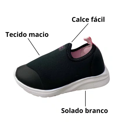 Tênis Mini Sua Cia Feminino Infantil Preto Calce Fácil 