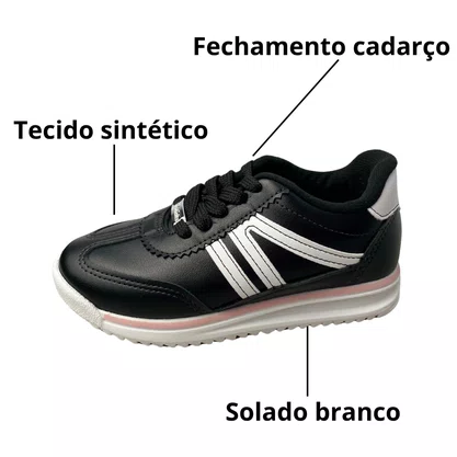 Tênis Molekinha Feminino Infantil Preto Cadarço 