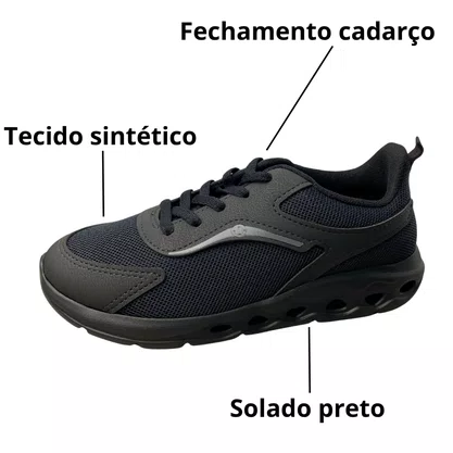 Tênis Molekinho Masculino Infantil Preto Cadarço