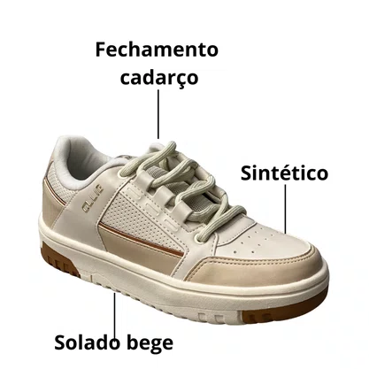 Tênis Ollie Feminino Bege Cadarço 