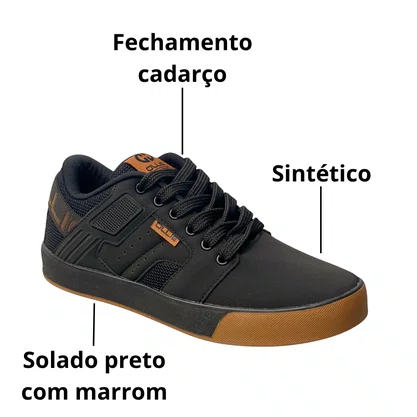 Tênis Ollie Masculino Preto Cadarço 