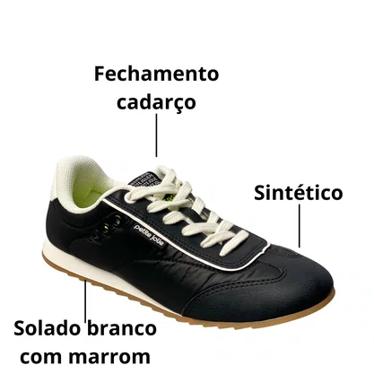Tênis Petite Jolie Feminino Preto Cadarço 