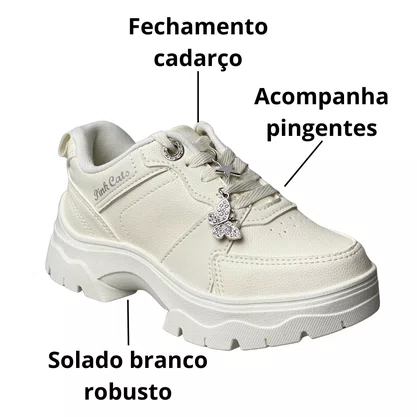 Tênis Pink Cats Infantil Feminino Cream Acompanha pingentes 