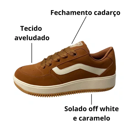 Tênis Quiz Feminino Caramelo Fechamento Cadarço