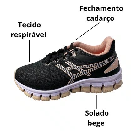 Tênis Rally Feminino Infantil Preto Fechamento Cadarço 