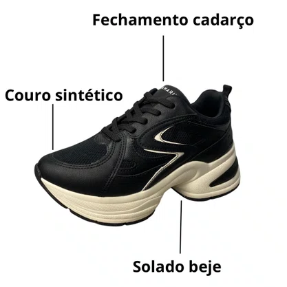Tênis Ramarim Feminino Preto Fechamento Cadarço