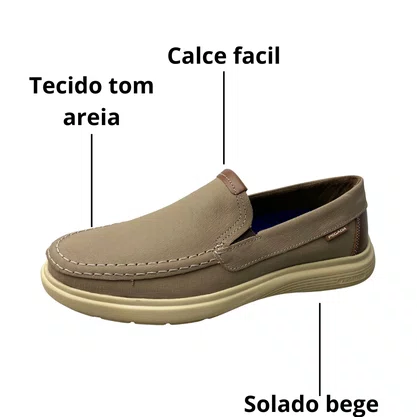 Mocassim Pegada Masculino Areia Calce Facil 