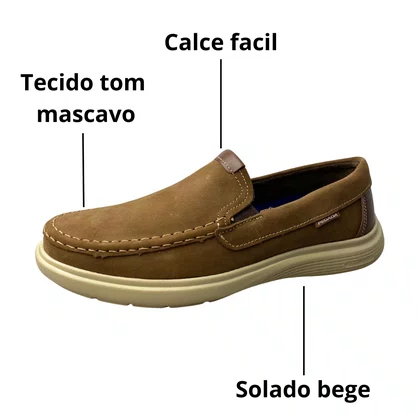 Mocassim Pegada Masculino Mascavo Calce Facil