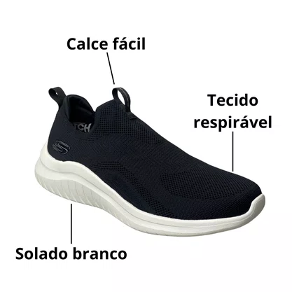 Tênis Skechers Masculino Preto Ultra Flex Calce Fácil 