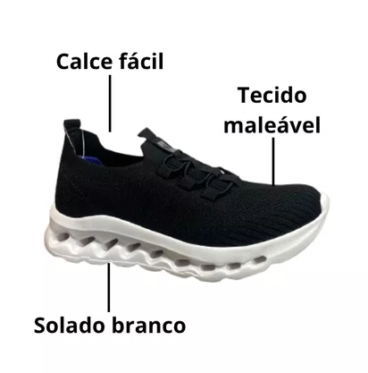 Tênis Softli Feminino Preto Calce Fácil 