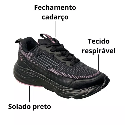 Tênis Star Flex Feminino Preto Cadarço 