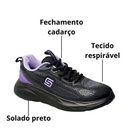 Tênis Star Flex Feminino Preto Cadarço 