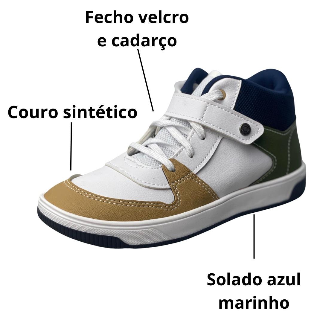 Tênis Bota Kidy Infantil Branco Multicolor Fechamento Cadarço 