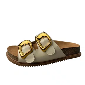 Birken Beira Rio Feminina Off White Fivela Dourada 