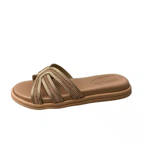 Birken Beira Rio Feminina Ouro Rosado Cravejado 