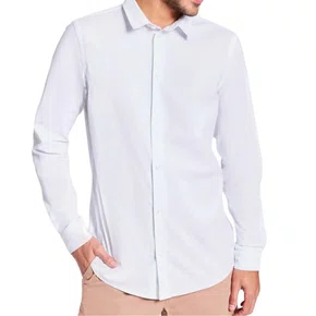 Camisa Básica Masculina Tricoline Manga Longa Branco