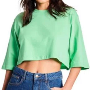 Camiseta Cropped Feminina Simples Manga Curta Limão
