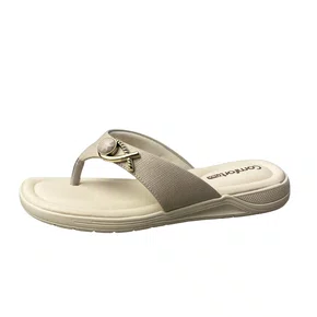 Chinelo Comfortflex Feminino Creme Ferragem Dourada 