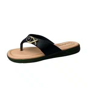 Chinelo Comfortflex Feminino Preto Ferragem Dourada 