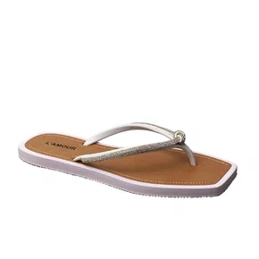 Chinelo L´amour Feminino Branco Tira Cravejada 