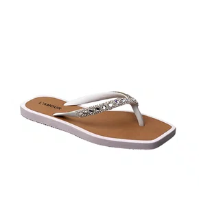 Chinelo L´Amour Infantil Feminino Branco Tira Cravejada 