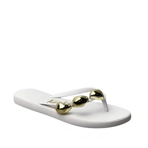 Chinelo Santinelli Feminina Branco Ferragens Douradas 