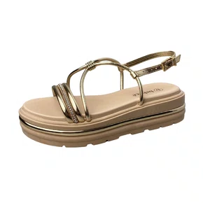 Flat Bebecê Feminina Dourado Tira Cravejada 