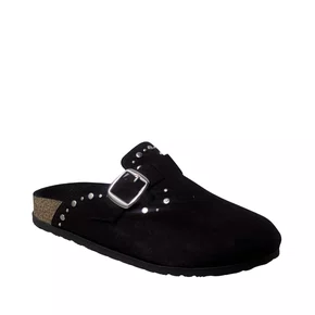 Mule Beira Rio Feminino Preto Ferragens Prateada