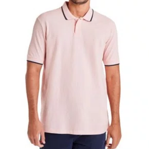 Polo Básica Masculina Gola Frisos Rosa