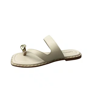 Rasteirinha Beira Rio Feminino Branco Off Ferragem Dourada 