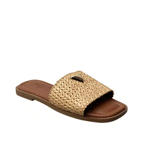 Rasteirinha Helena Be Feminina Palha Ferragem Dourada 