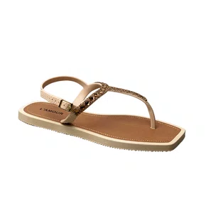 Rasteirinha L´amour Feminina Bege Tira Cravejada 