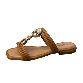 Rasteirinha Mississipi Feminino Camel Ferragem Dourada 