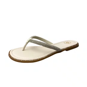 Rasteirinha Molekinha Infantil Feminina Branco Off Tira Cravejada