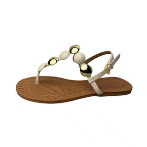 Rasteirinha Santa Lolla Feminina Branco Off Ferragens Douradas