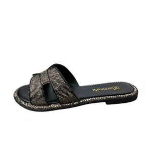 Rasteirinha Santinelli Feminina Preto Tira Cravejada 