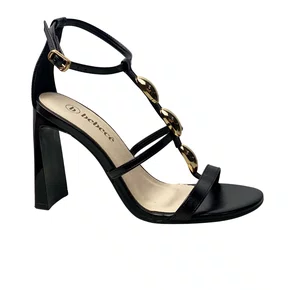 Sandália Bebecê Feminina Preto Ferragens Douradas