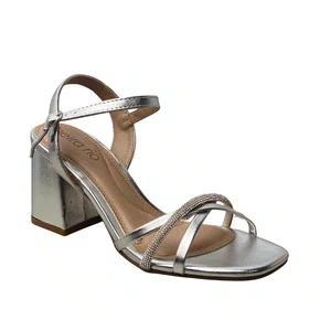 Sandália Beira Rio Feminina Prata Tira Cravejada