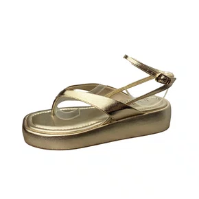 Sandália Flat Bebecê Feminina Dourada Fecho Fivela 