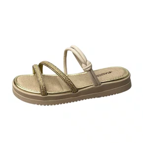 Sandália Flat Mississipi Feminina Champagne Brilho