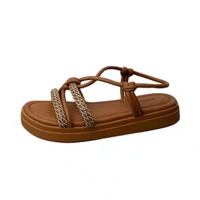 Sandália Flat Mississipi Feminina Mascavo Tira Cravejada 