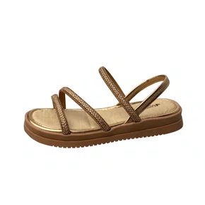 Sandália Flat Mississipi Feminina Natural Tira Cravejada 