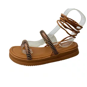 Sandália Flat Mississipi Feminino Camel Tira Cravejada 