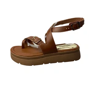 Sandália Flat Mississipi Feminino Tabaco Fivelas Douradas 