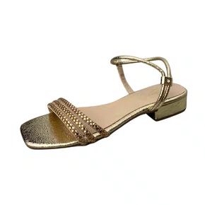 Sandália Helena Be Feminina Ouro Light Tira Cravejada 