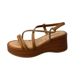 Sandália Mississipi Feminina Camel Tira Cravejada 