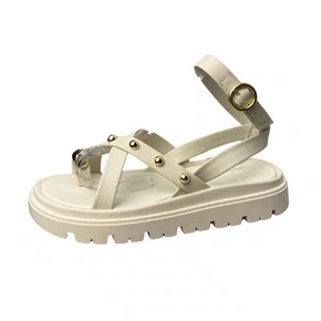 Sandália Moleca Feminina Branco Off Ferragens Douradas 